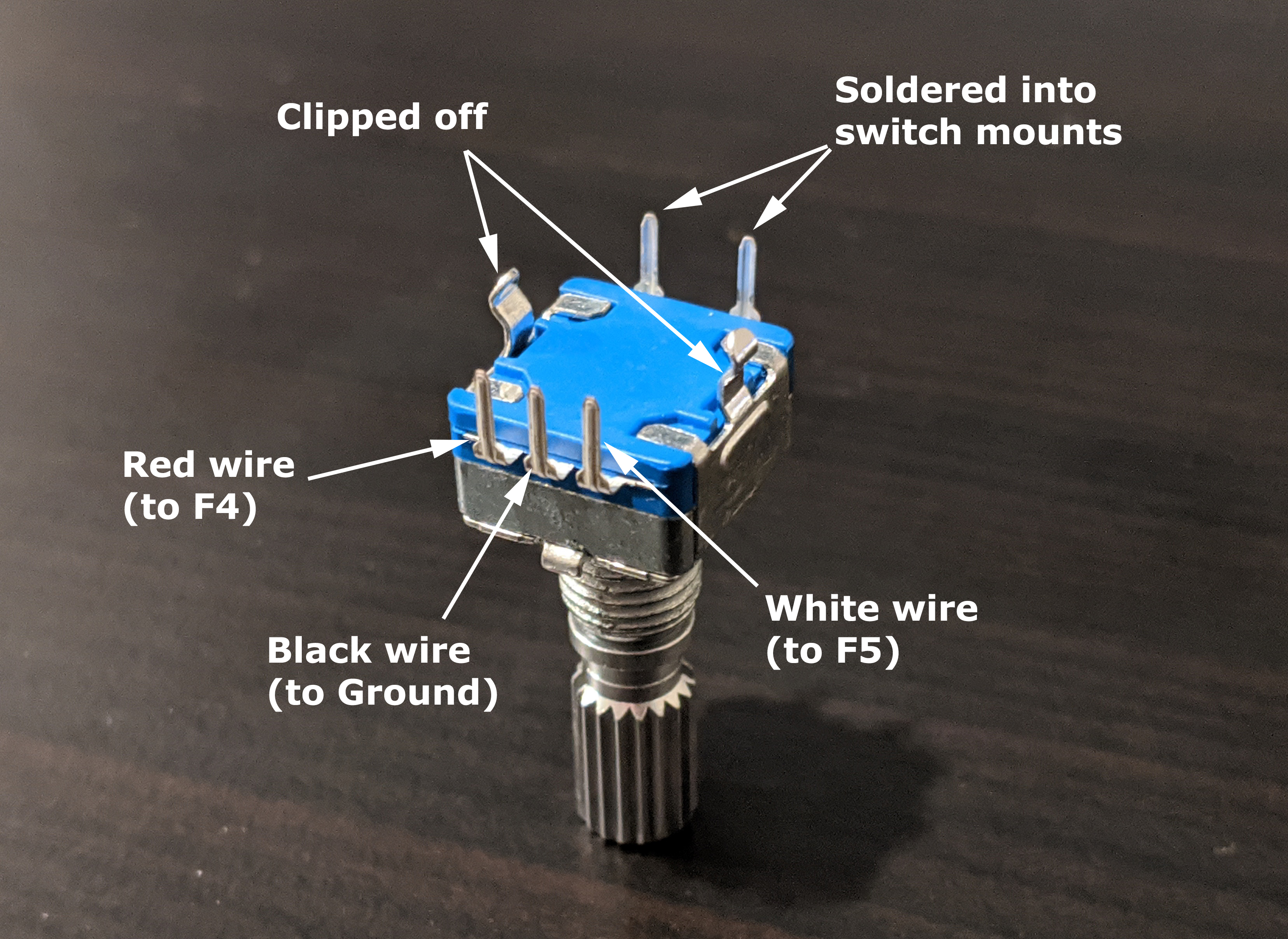 A rotary encoder I mounted on my Iris keyboard.